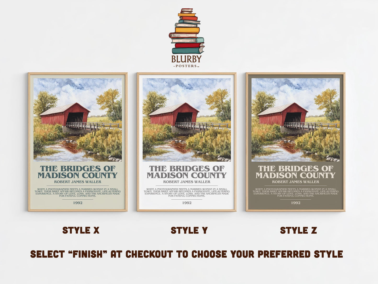 The Bridges of Madison County bookish poster colour and style options – Robert James Waller book art