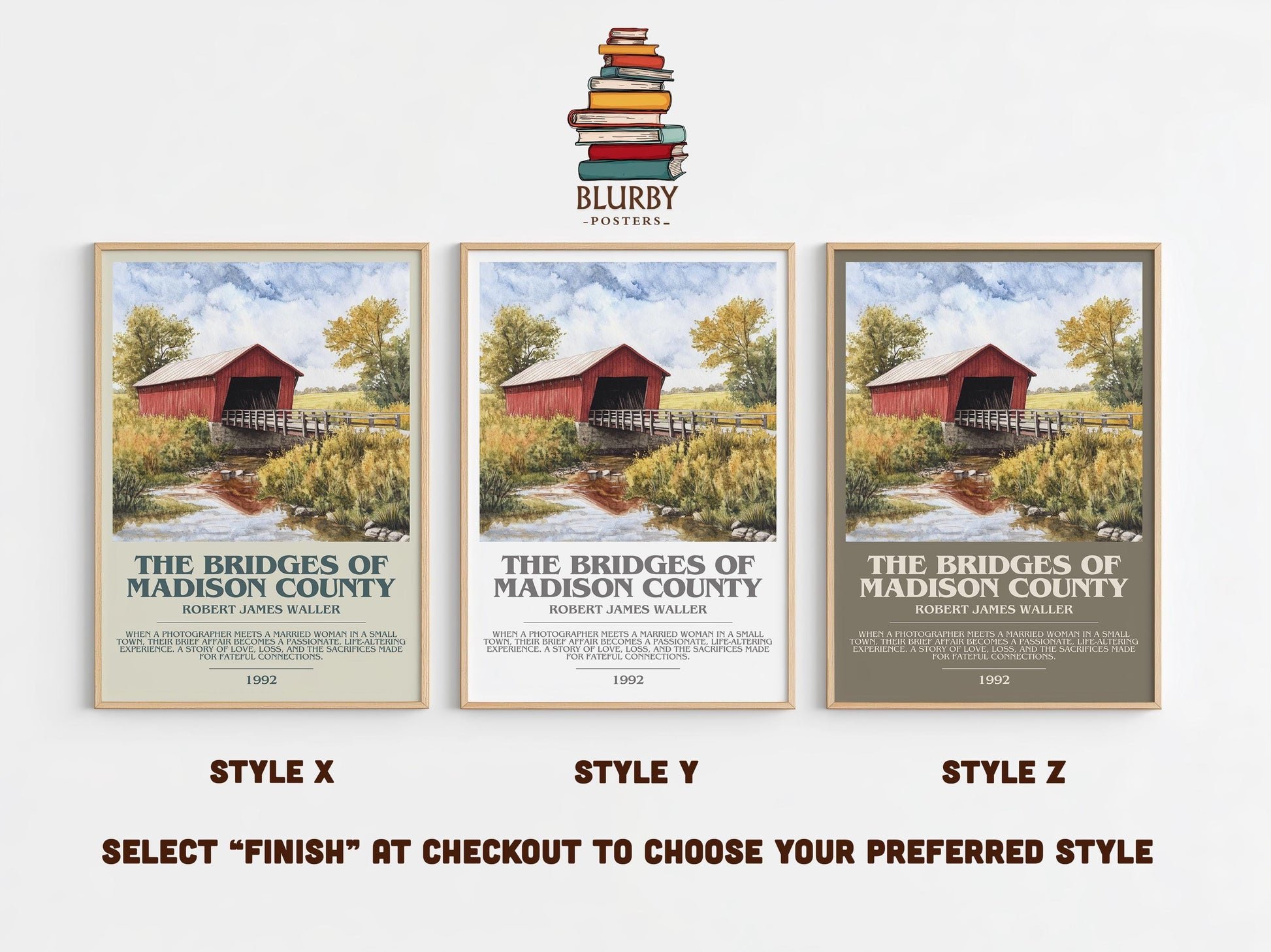 The Bridges of Madison County bookish poster colour and style options – Robert James Waller book art