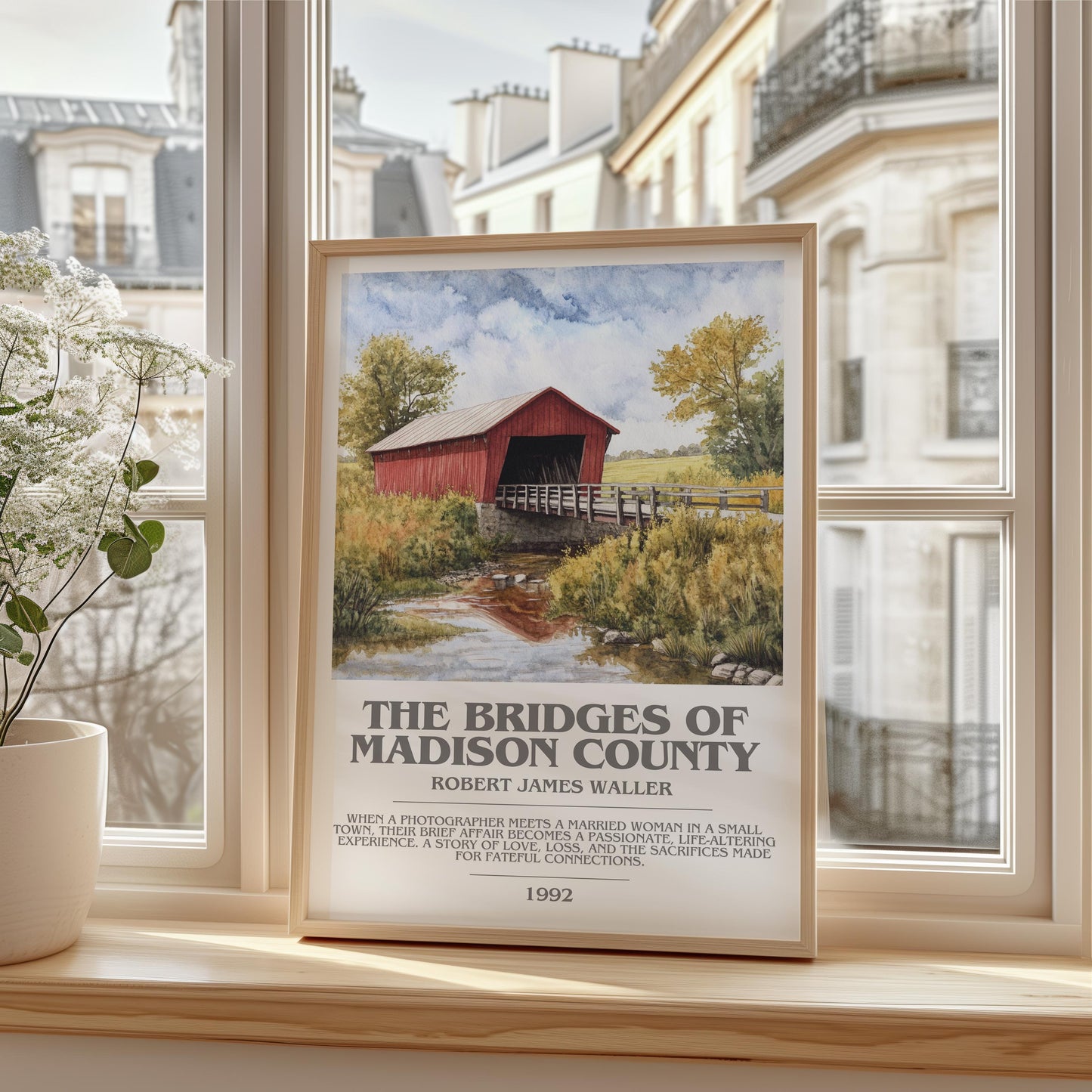 The Bridges of Madison County bookish print framed by window – literary home decor