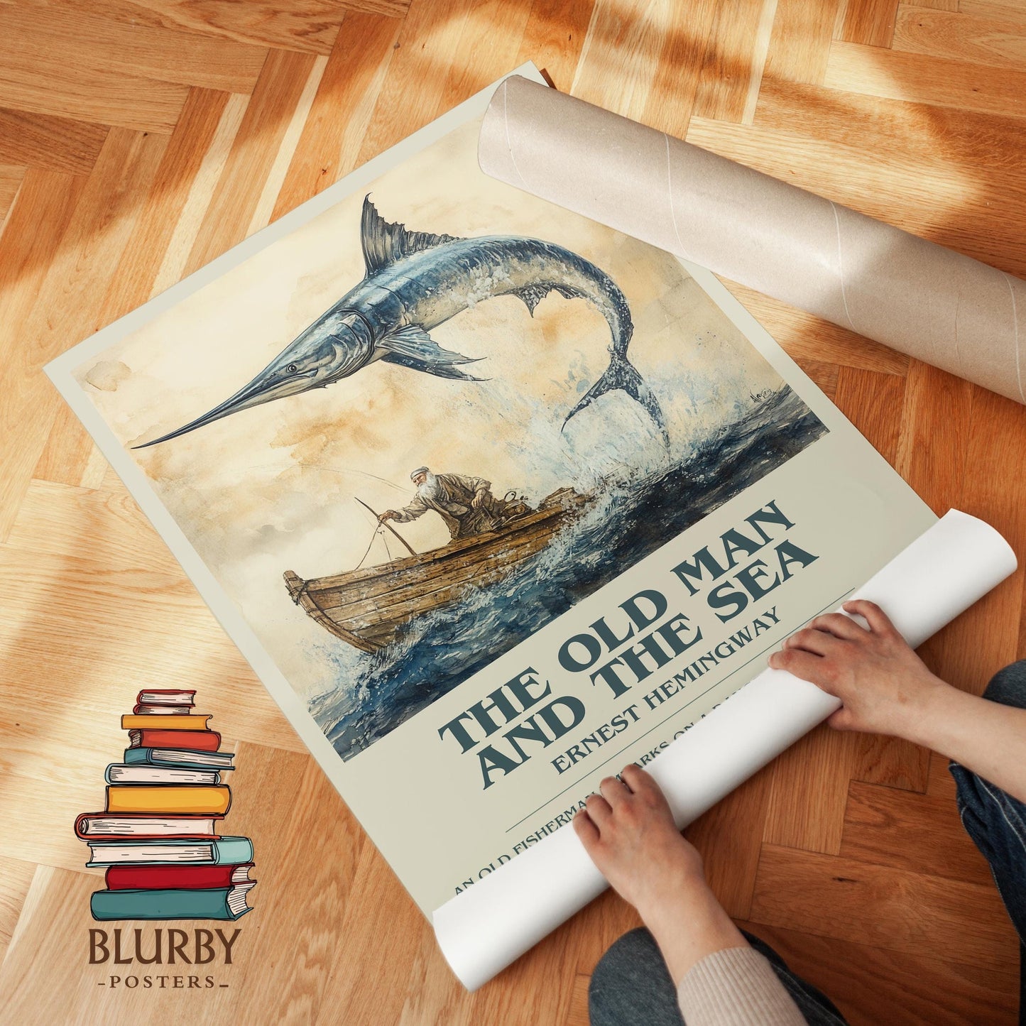 The Old Man and the Sea book poster packaging – museum-quality print rolled in protective tube