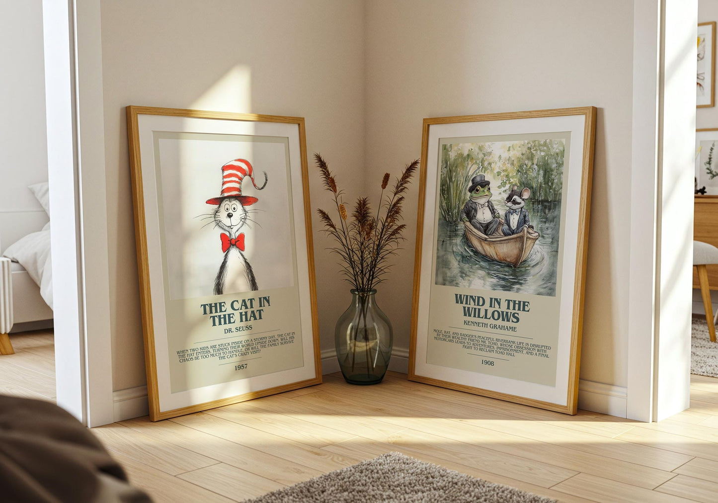 The Cat in the Hat bookish poster paired in gallery wall – literary art prints