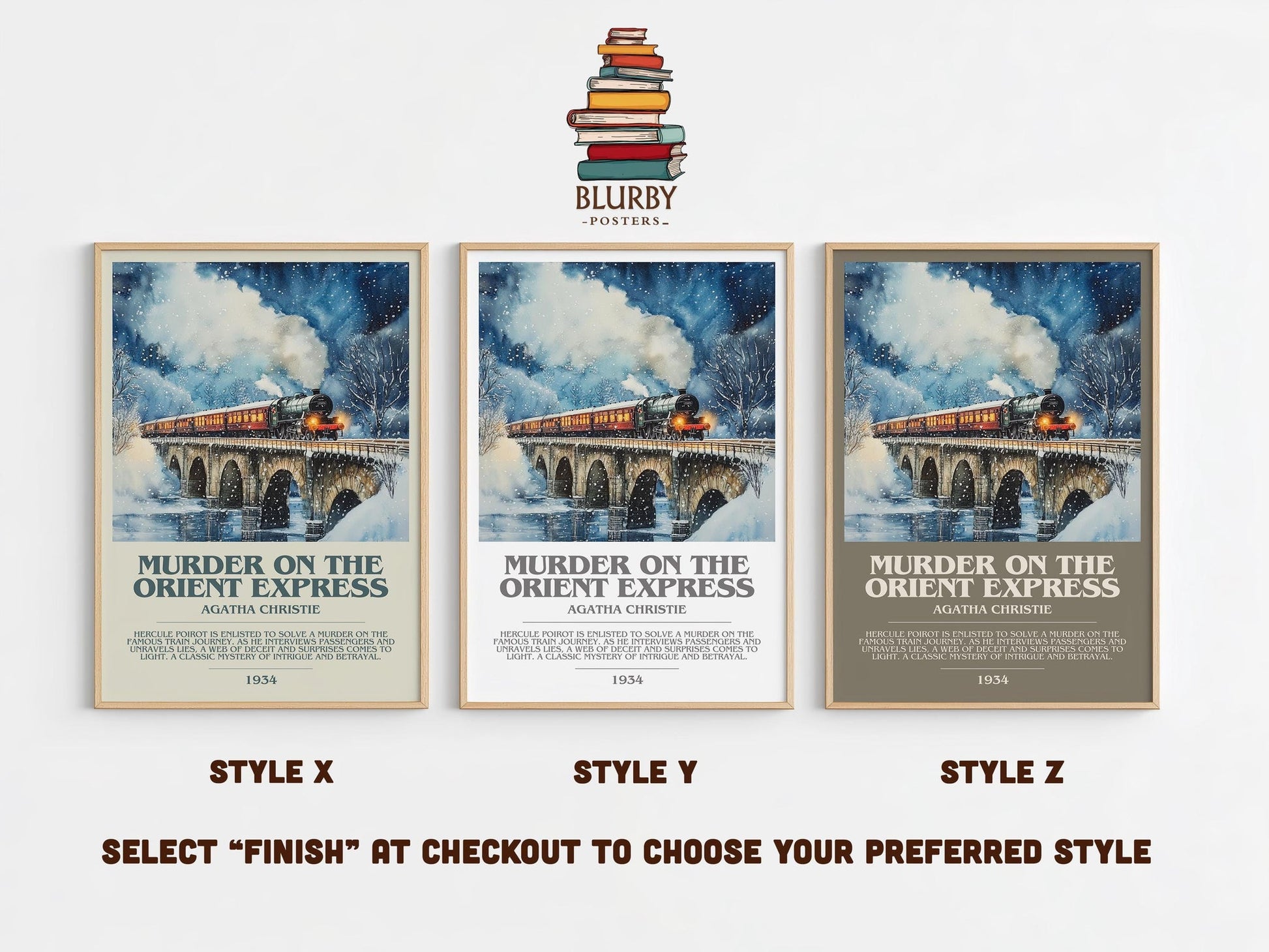 Murder On The Orient Express bookish poster colour and style options – Agatha Christie book art