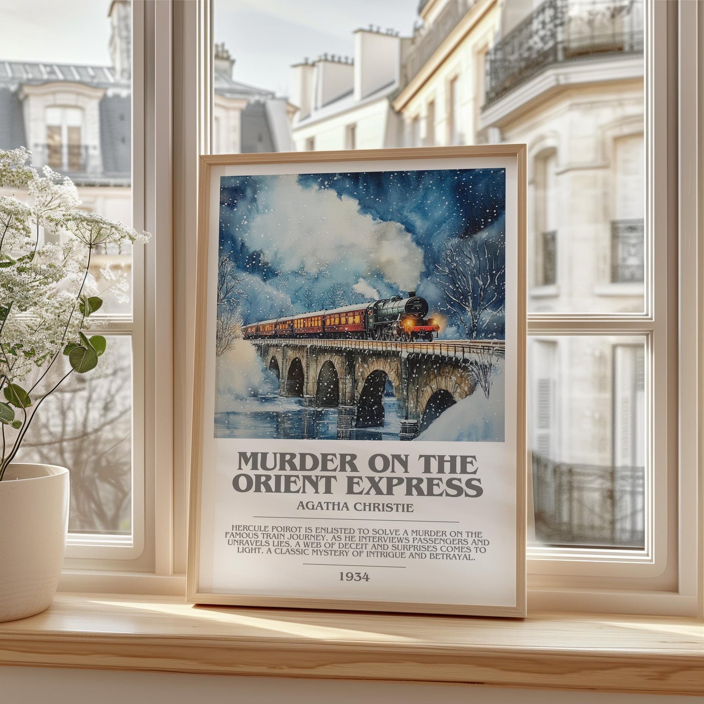 Murder On The Orient Express bookish print framed by window – literary home decor