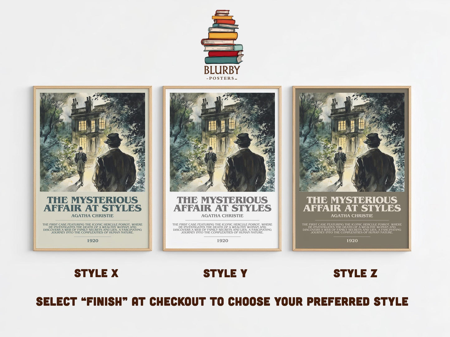 The Mysterious Affair At Styles bookish poster colour and style options – Agatha Christie book art