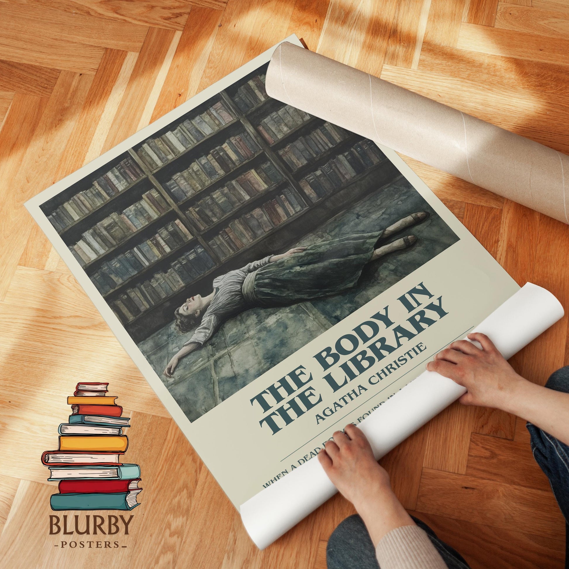 The Body in the Library book poster packaging – museum-quality print rolled in protective tube