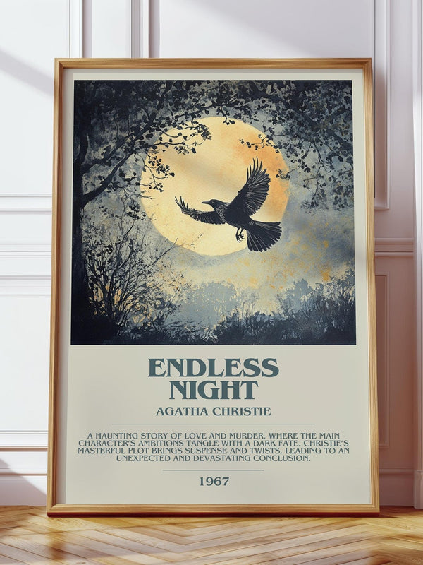 Endless Night bookish print in frame leaning in hallway – mystery wall art