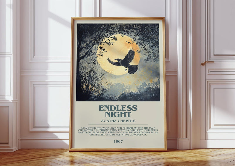 Endless Night bookish print in frame leaning in hallway – mystery wall art