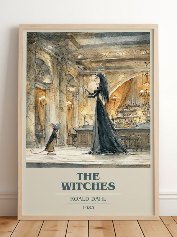 The Witches book cover print in frame leaning in hallway – childrens wall art