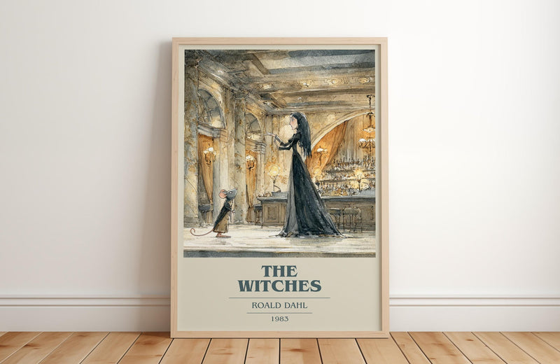 The Witches book cover print in frame leaning in hallway – childrens wall art