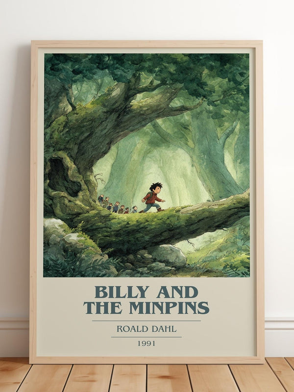 Billy and the Minpins book cover print in frame leaning in hallway – childrens wall art