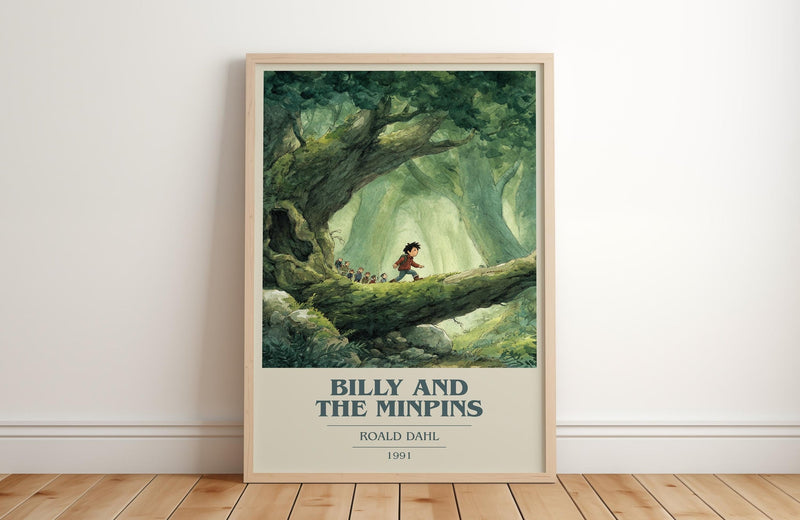 Billy and the Minpins book cover print in frame leaning in hallway – childrens wall art