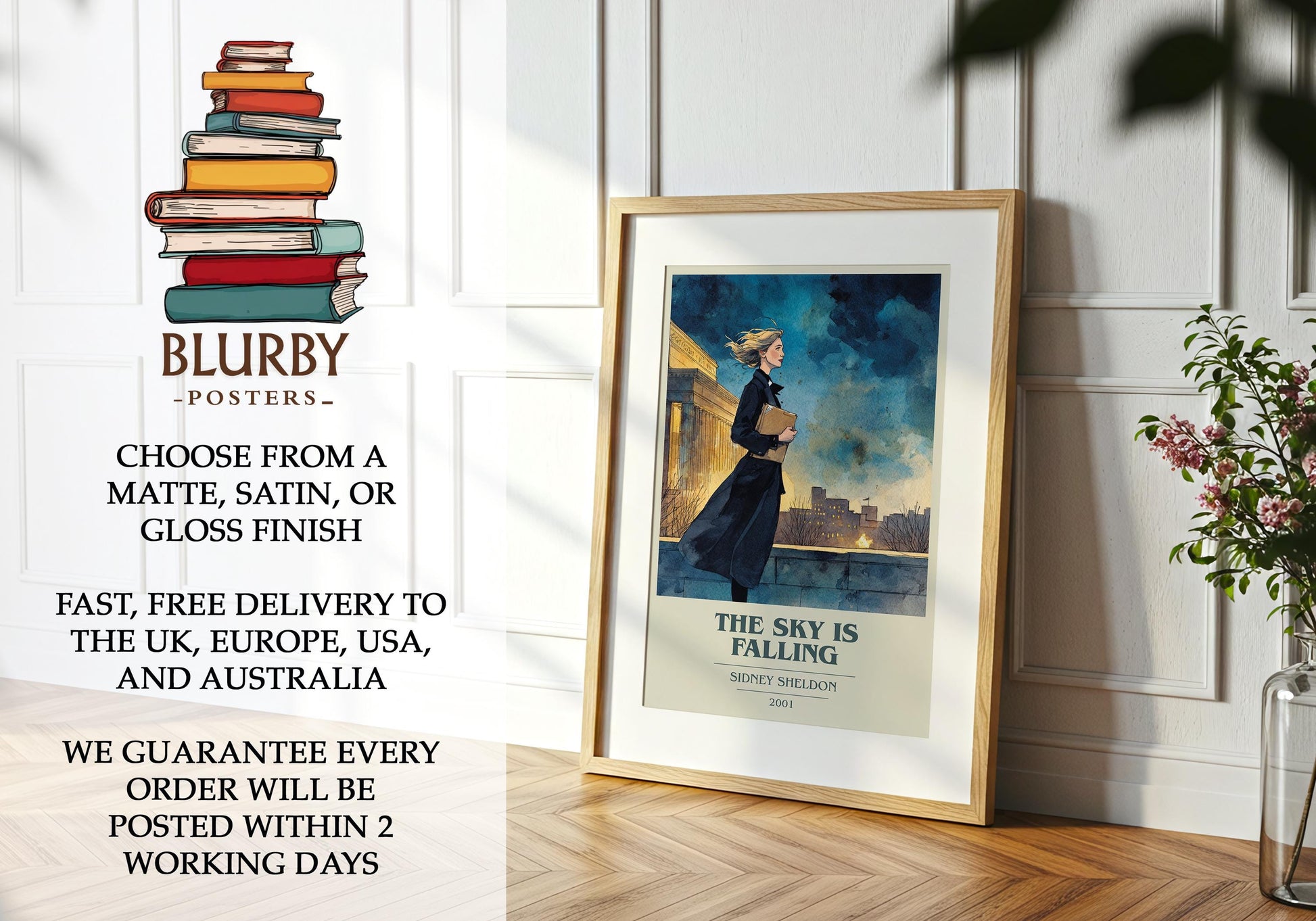 The Sky Is Falling by Sidney Sheldon | Book Poster | Literary Art Gift For Book Lover | Novel Inspired Wall Art | Free Delivery
