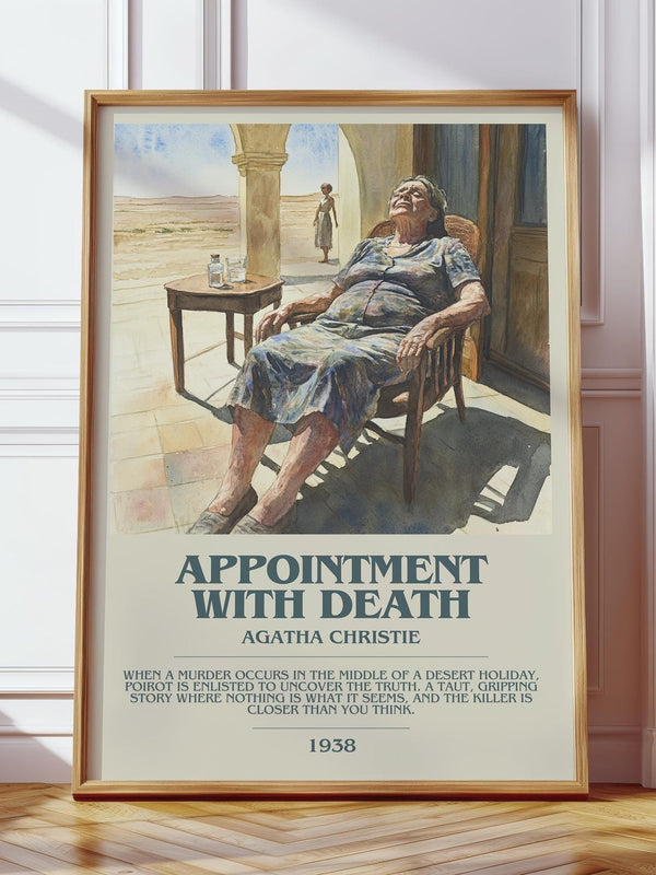 Appointment with Death bookish print in frame leaning in hallway – thriller wall art