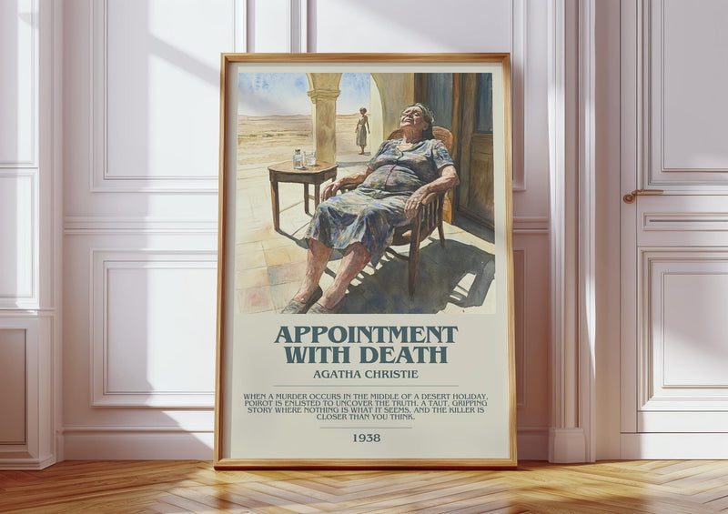 Appointment with Death bookish print in frame leaning in hallway – thriller wall art