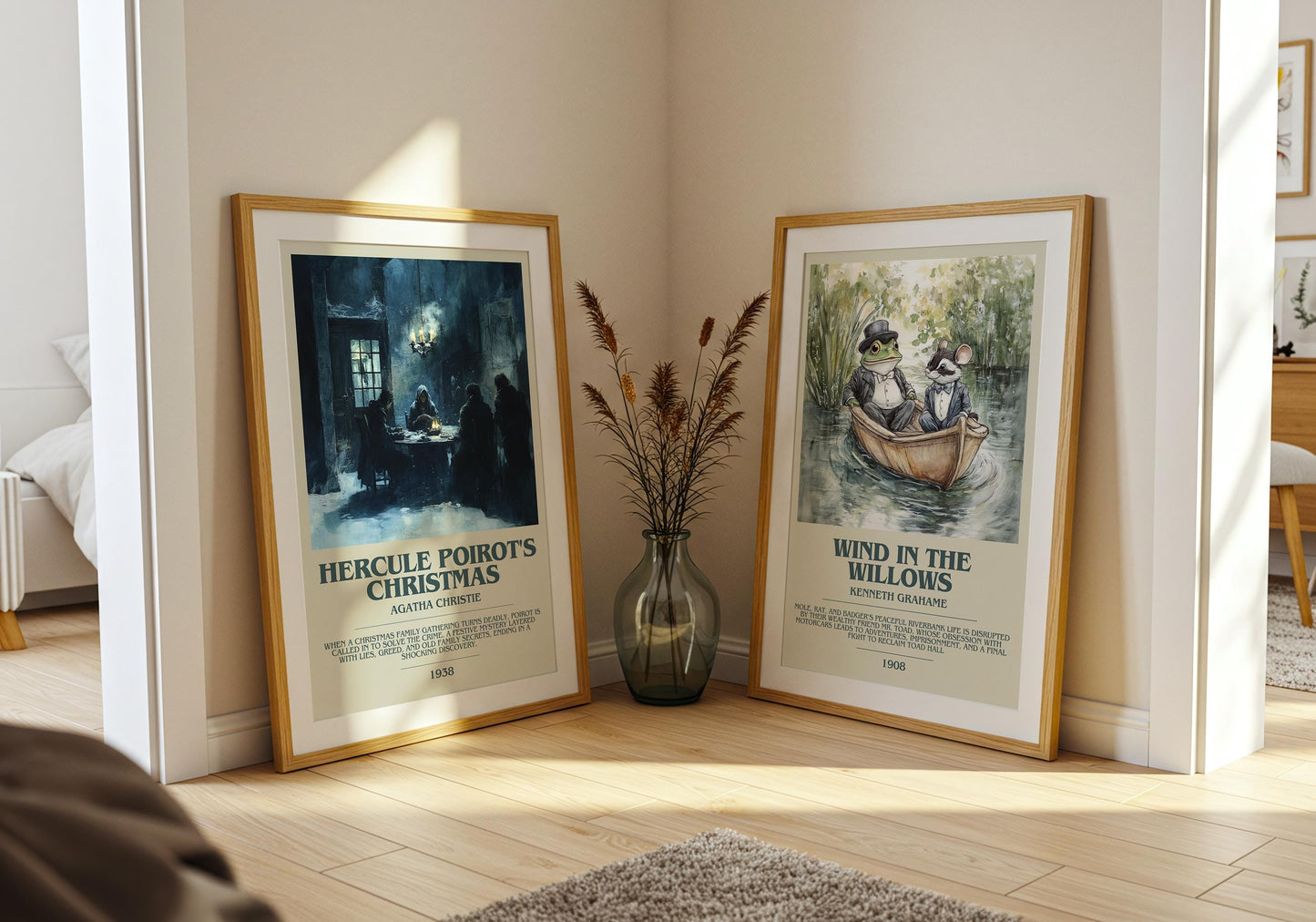 Hercule Poirot's Christmas bookish poster paired in gallery wall – literary art prints