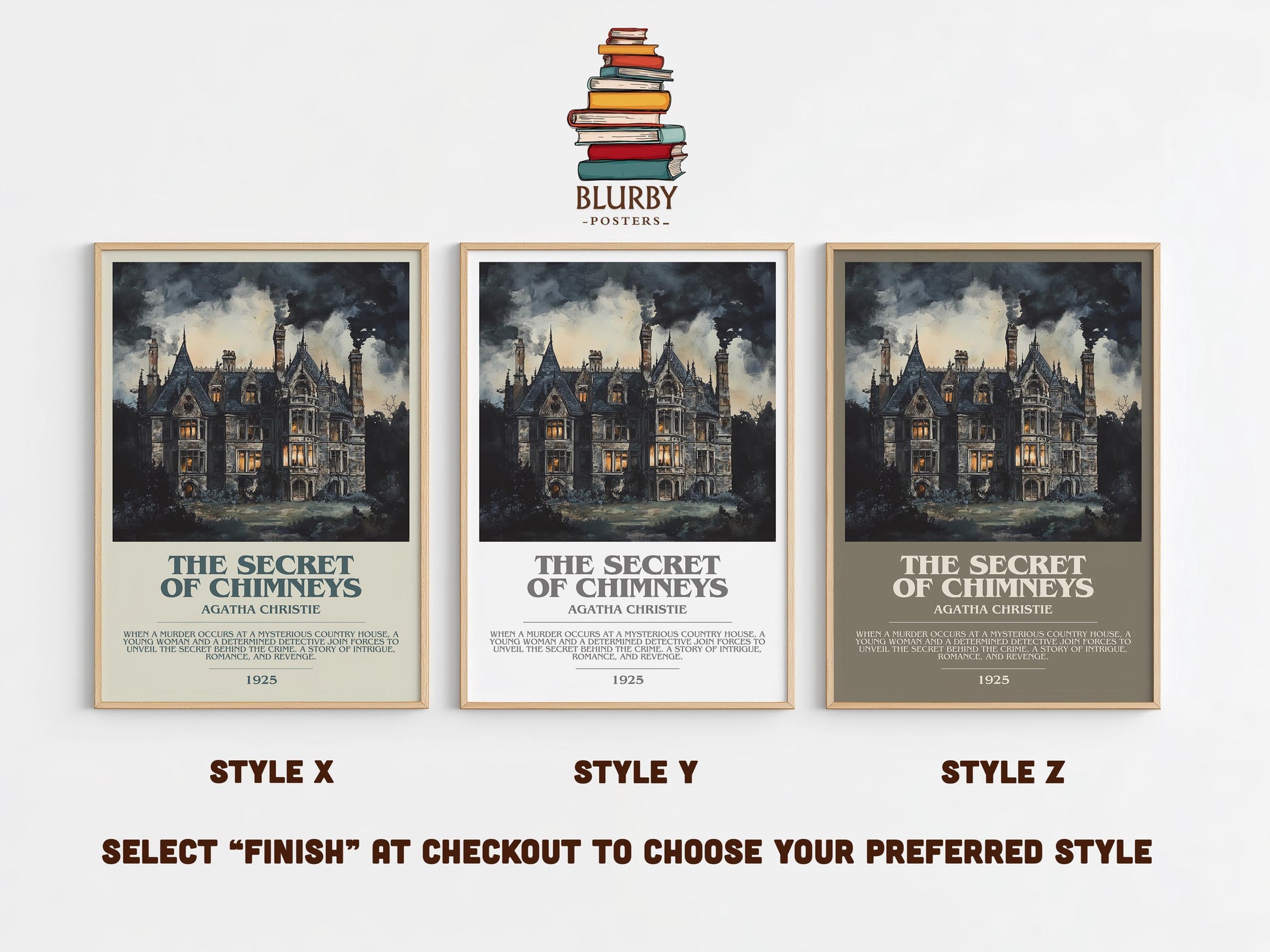 The Secret of Chimneys bookish poster colour and style options – Agatha Christie book art