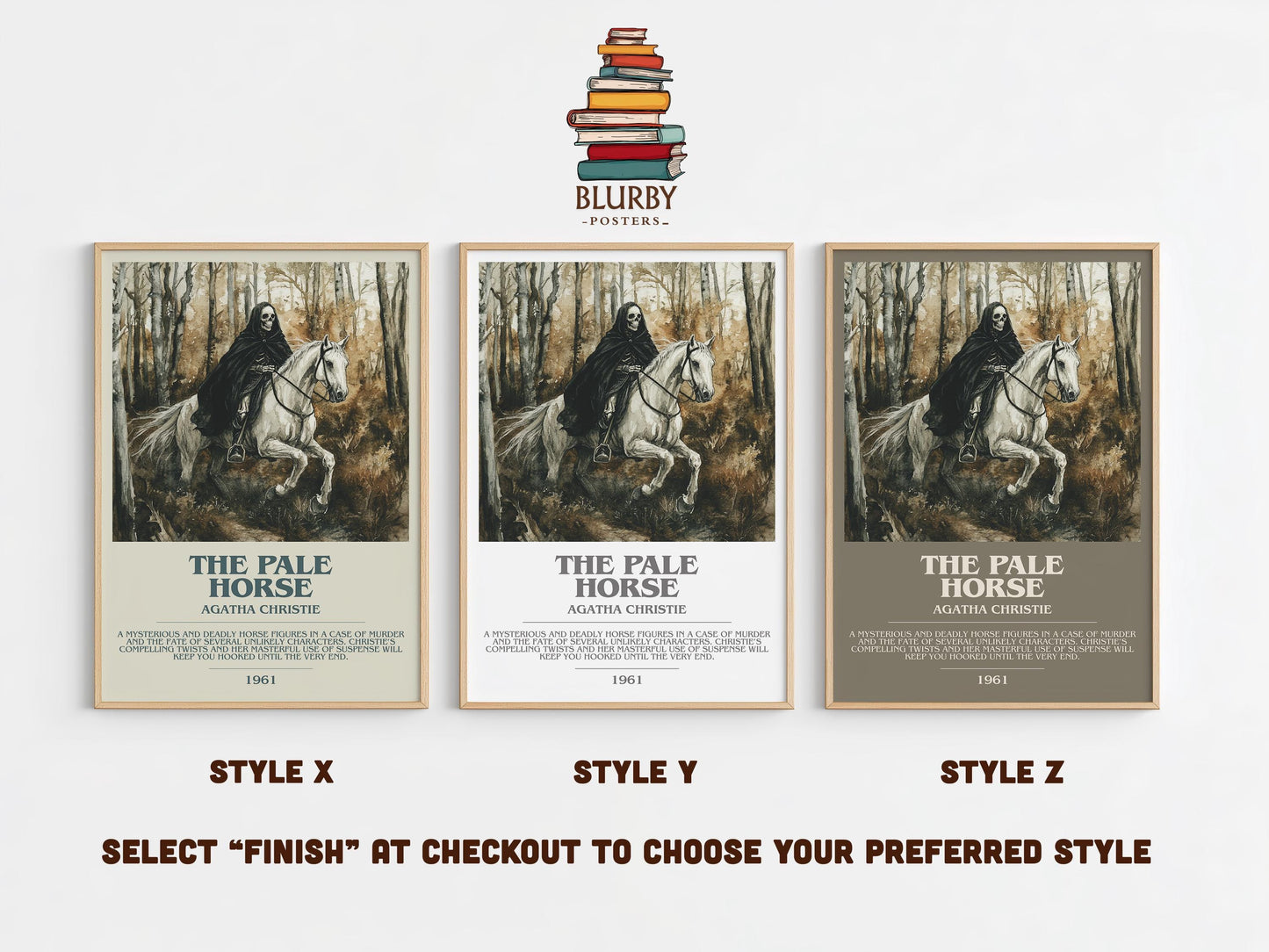 The Pale Horse bookish poster colour and style options – Agatha Christie book art