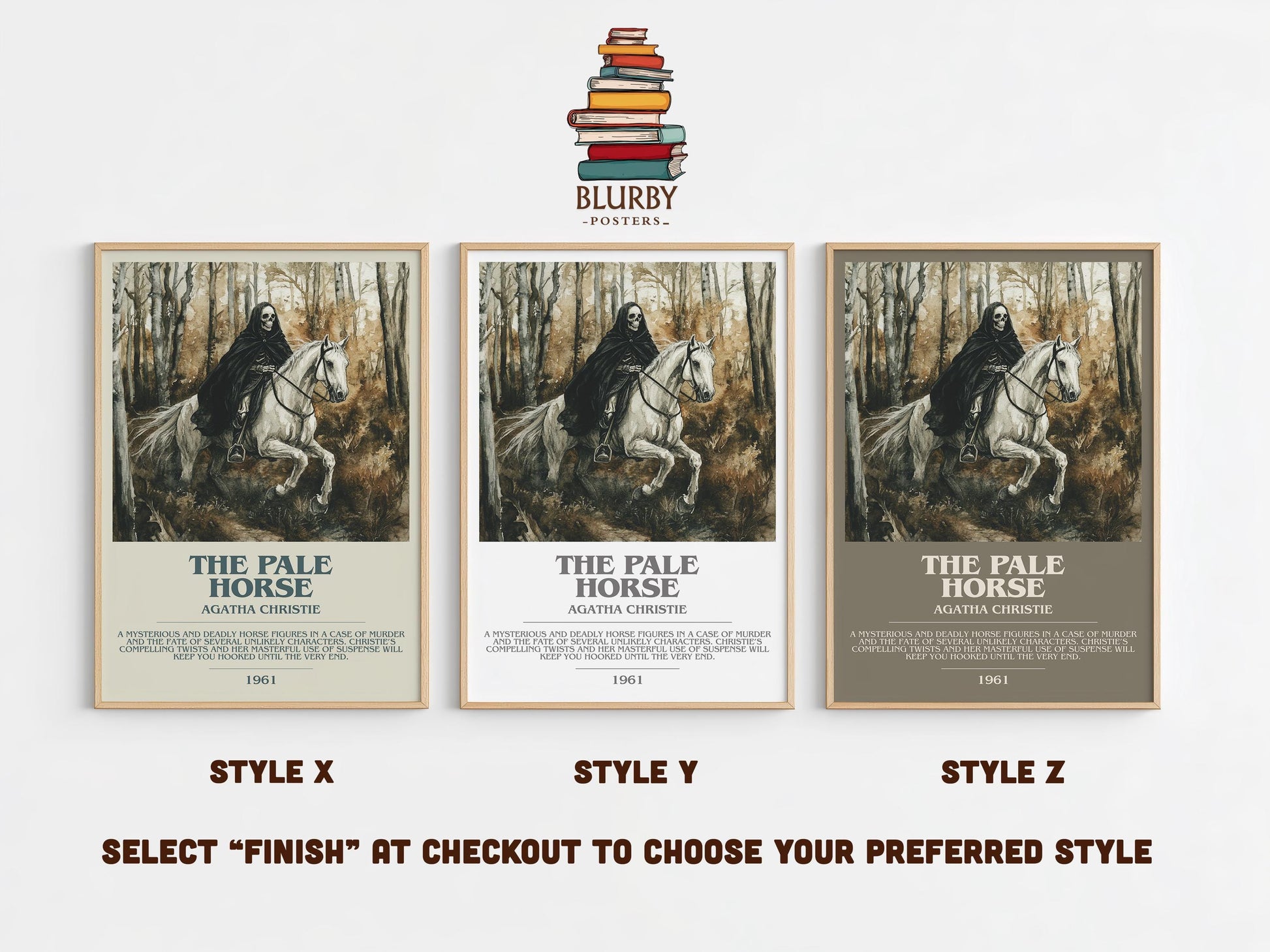 The Pale Horse bookish poster colour and style options – Agatha Christie book art