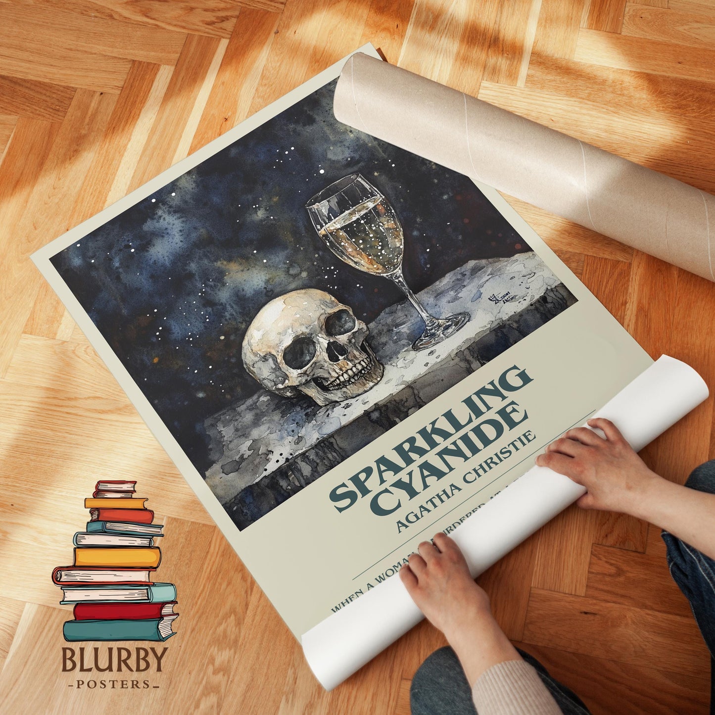 Sparkling Cyanide book poster packaging – museum-quality print rolled in protective tube