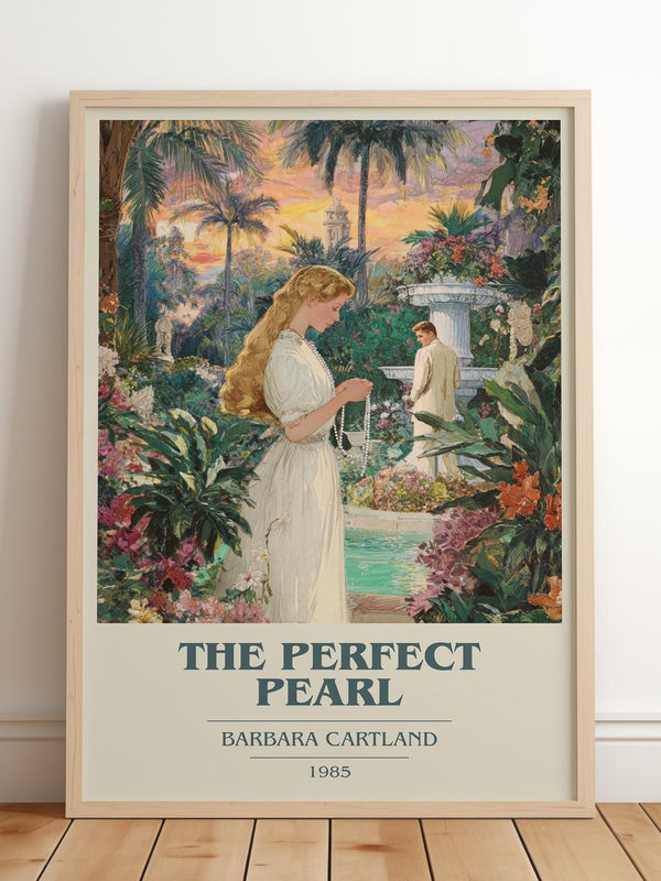 The Perfect Pearl book cover print in frame leaning in hallway – romance wall art