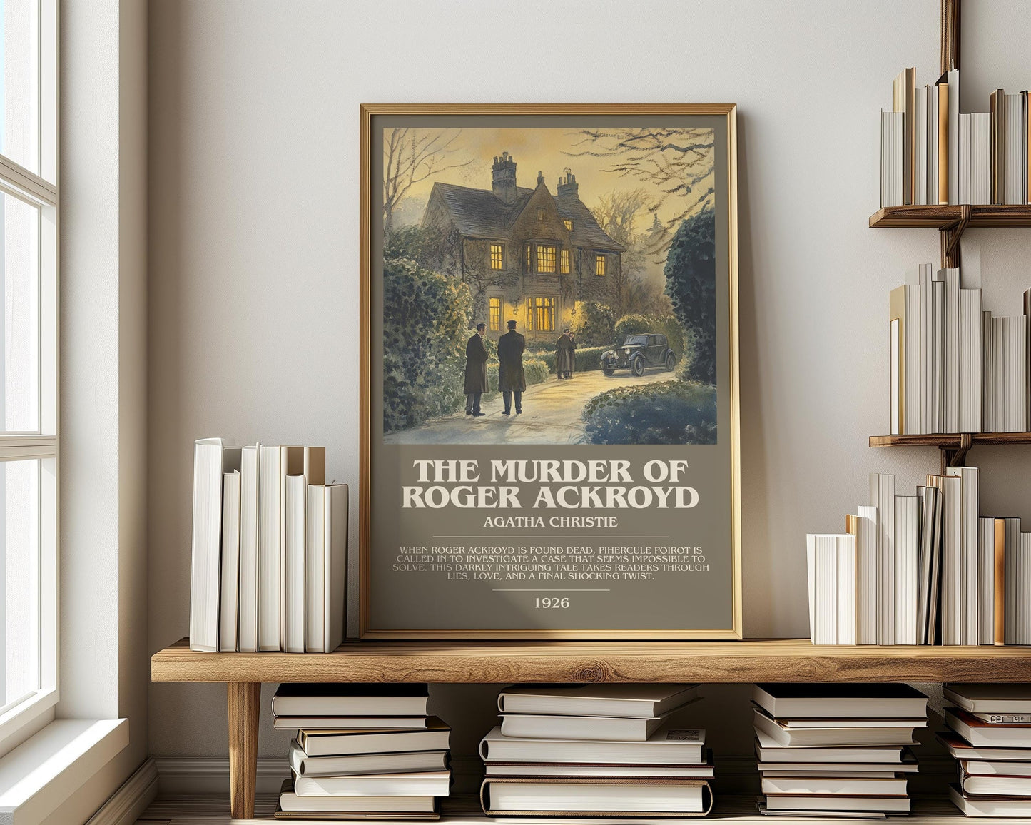 The Murder of Roger Ackroyd bookish print on bookshelf – Agatha Christie fan gift