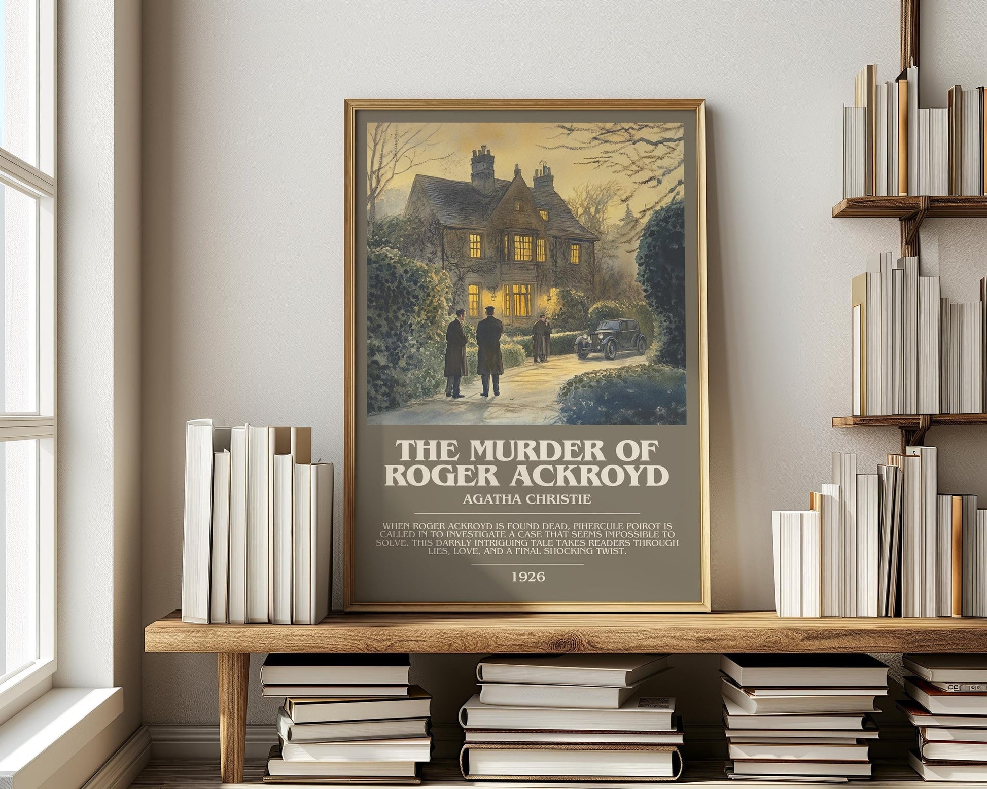 The Murder of Roger Ackroyd bookish print on bookshelf – Agatha Christie fan gift