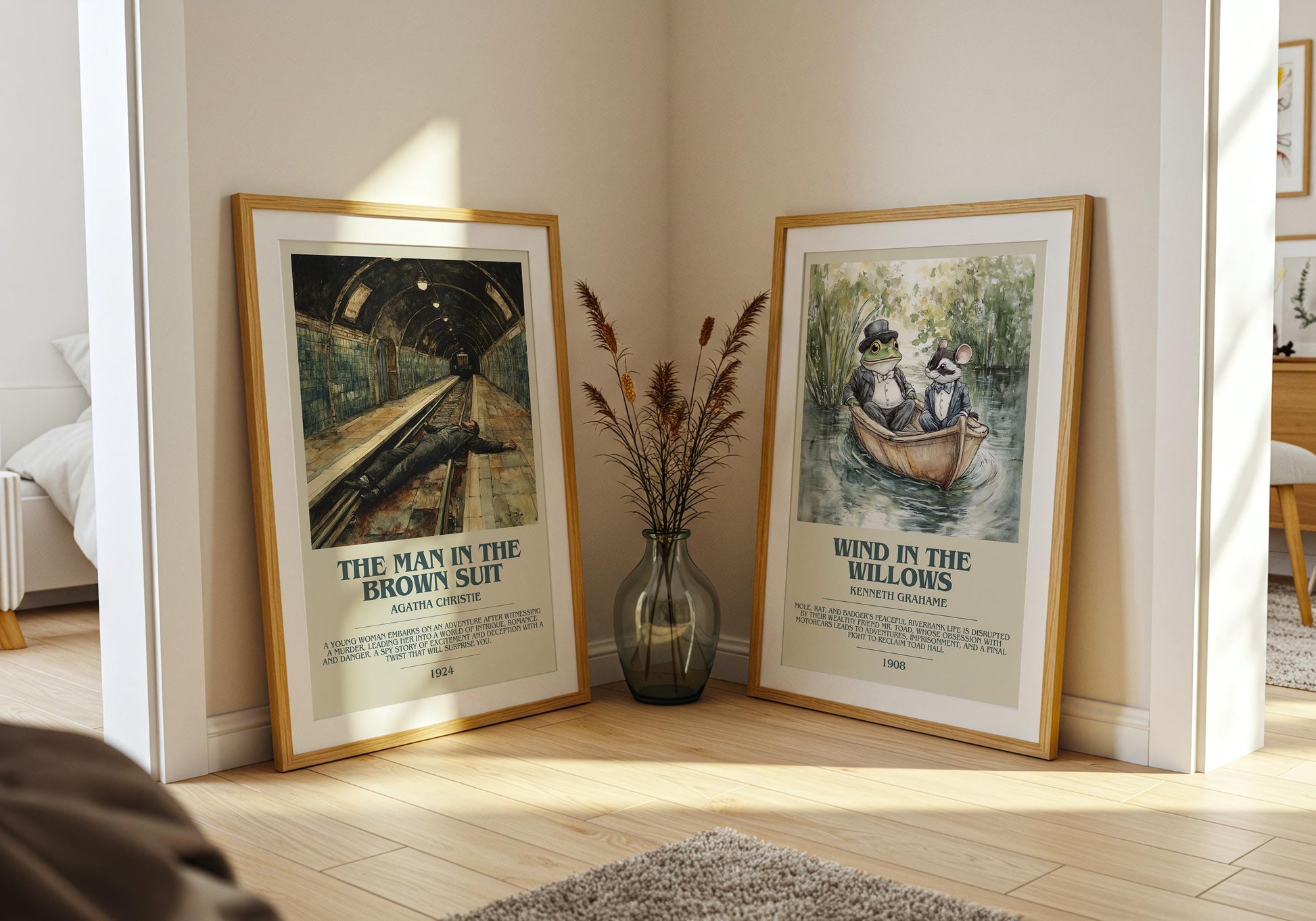 The Man in the Brown Suit bookish poster paired in gallery wall – literary art prints