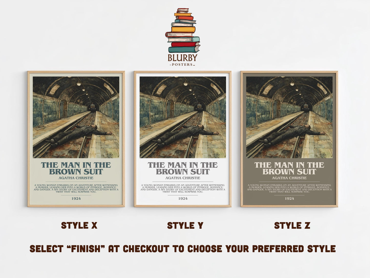 The Man in the Brown Suit bookish poster colour and style options – Agatha Christie book art