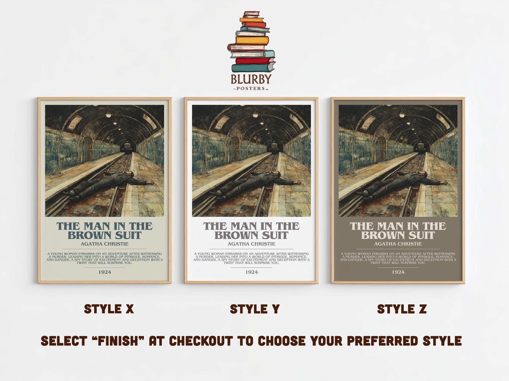 The Man in the Brown Suit bookish poster colour and style options – Agatha Christie book art