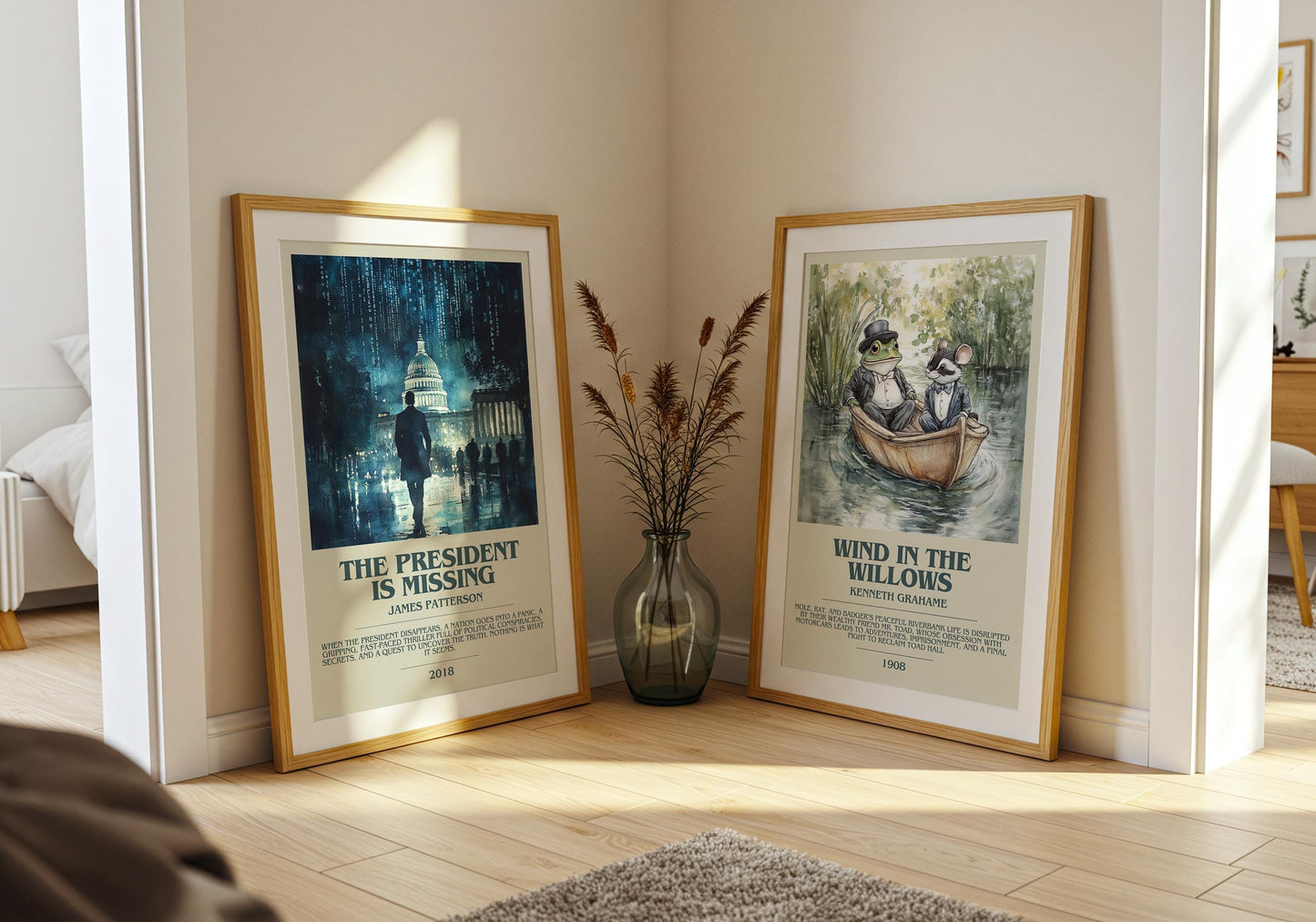 The President Is Missing bookish poster paired in gallery wall – literary art prints