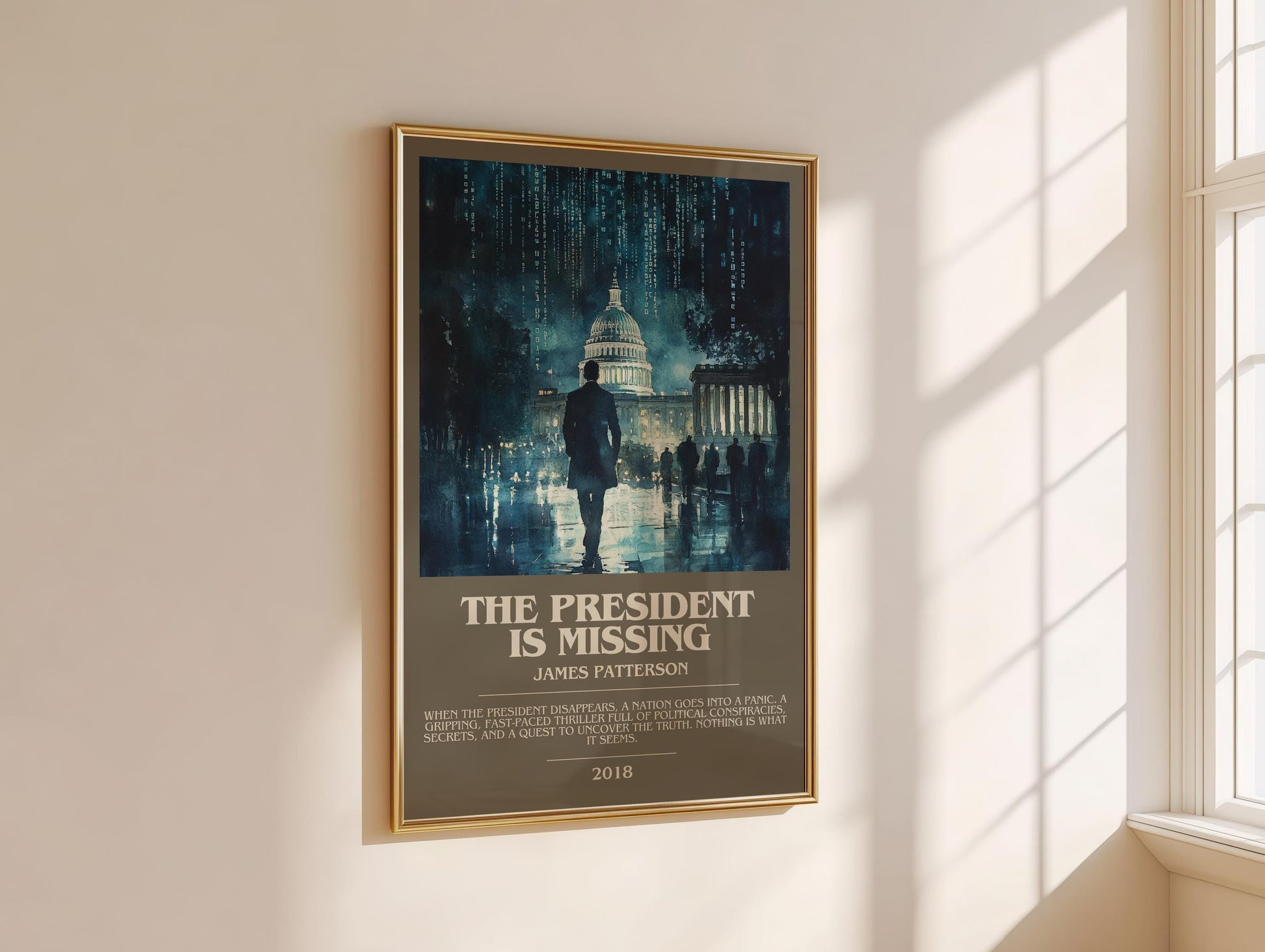 The President Is Missing bookish book poster framed on wall – thriller wall art