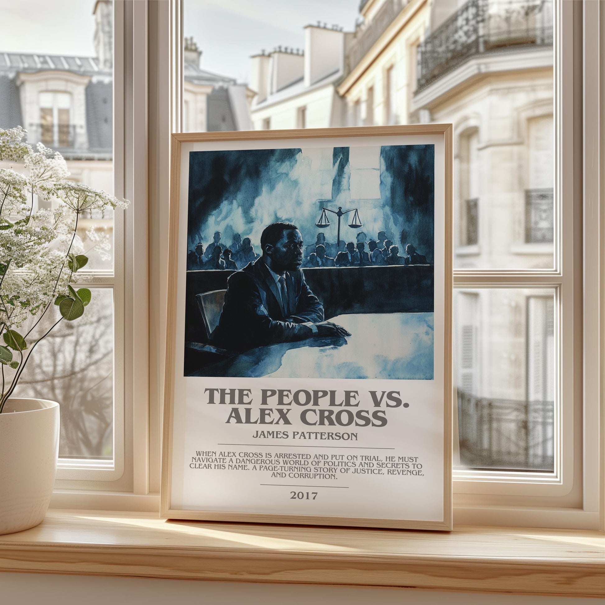The People Vs. Alex Cross bookish print framed by window – literary home decor