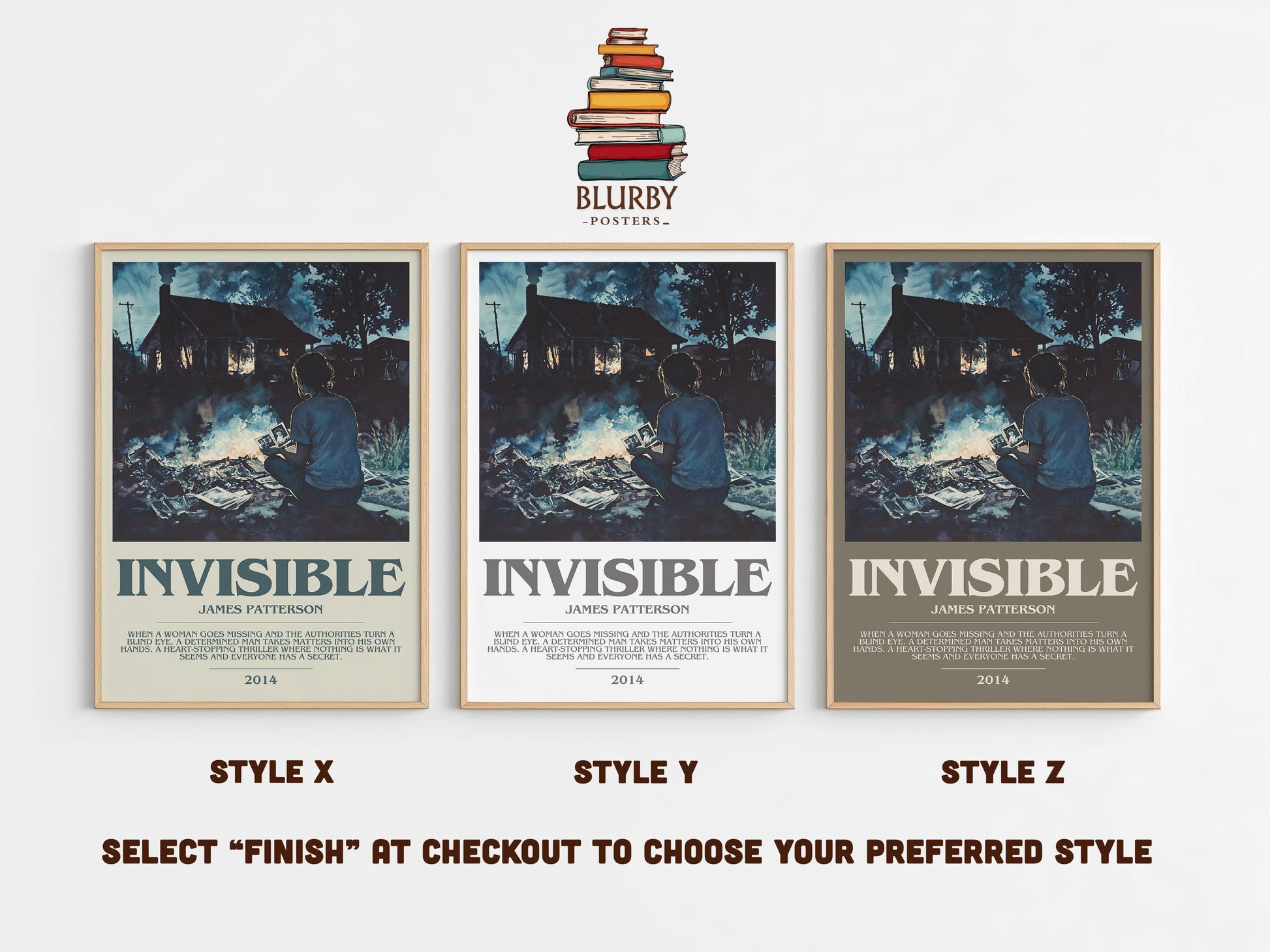 Invisible bookish poster colour and style options – James Patterson book art