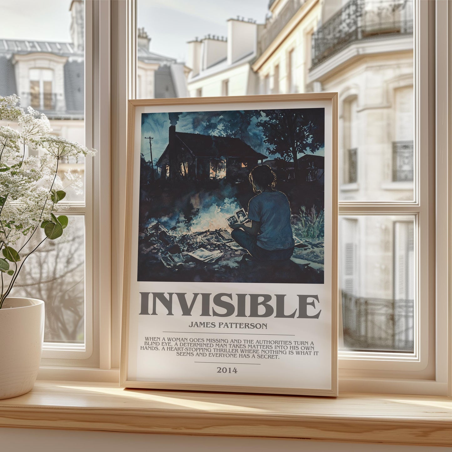 Invisible bookish print framed by window – literary home decor