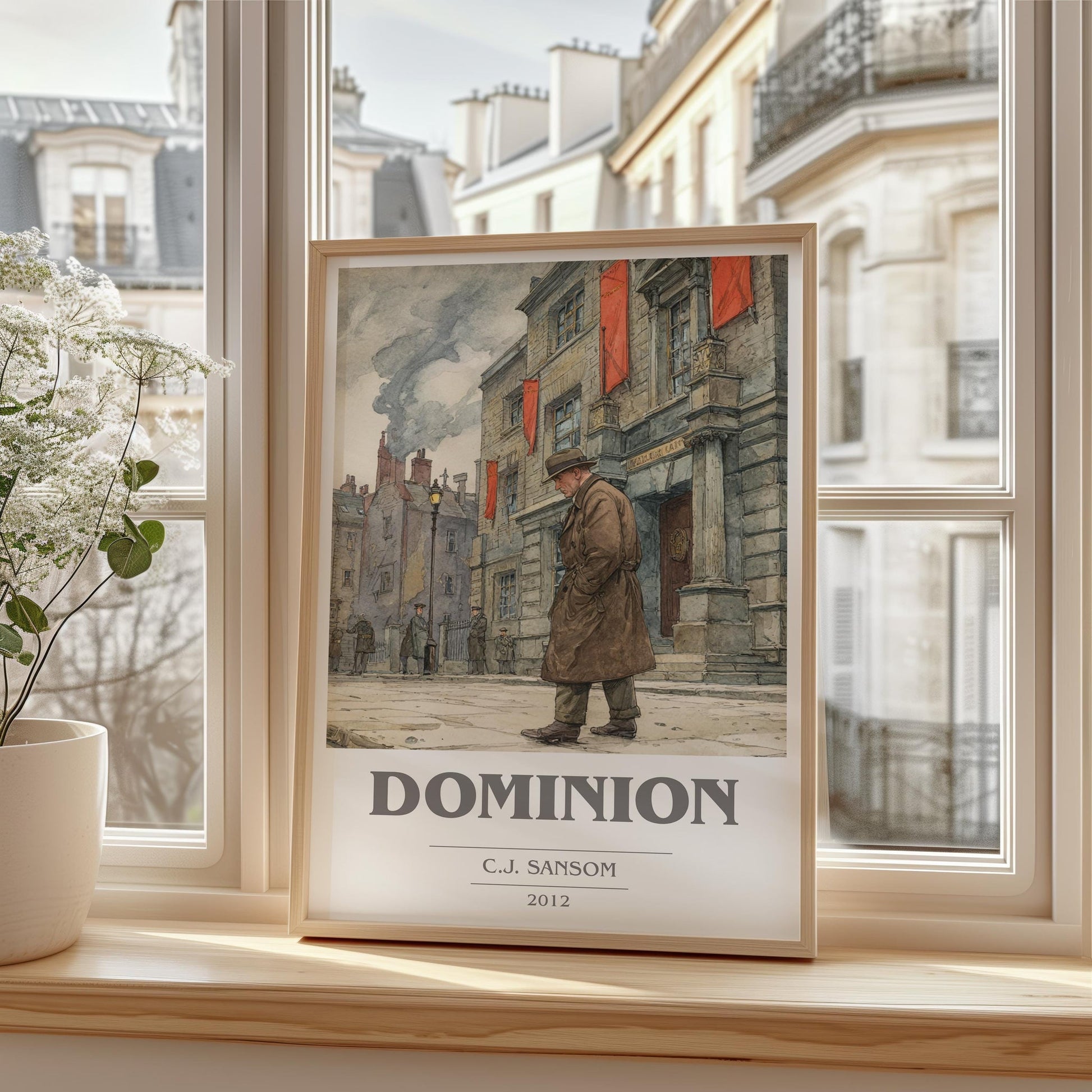 Dominion book cover print framed by window – literary home decor