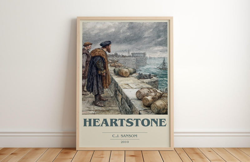 Heartstone book cover print in frame leaning in hallway – historical fiction wall art