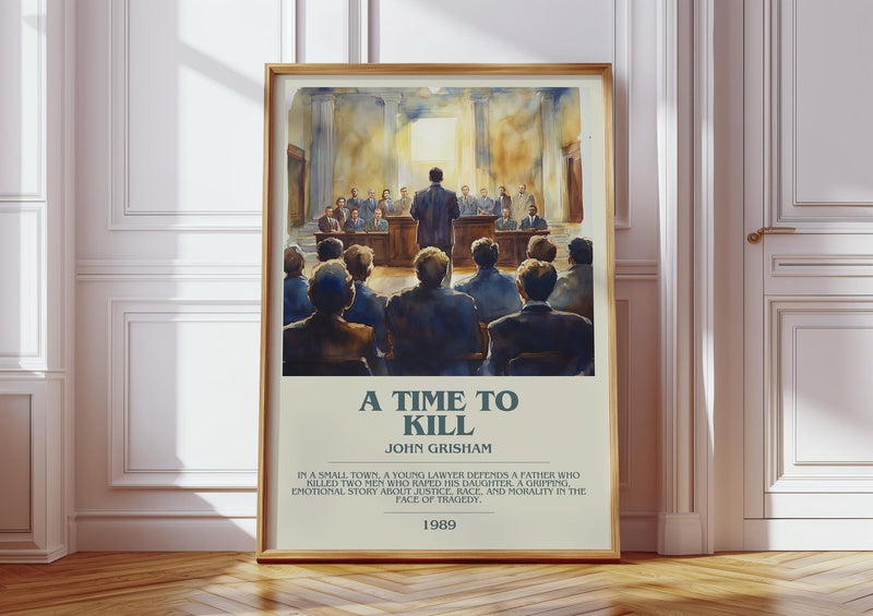 A Time to Kill bookish print in frame leaning in hallway – mystery wall art