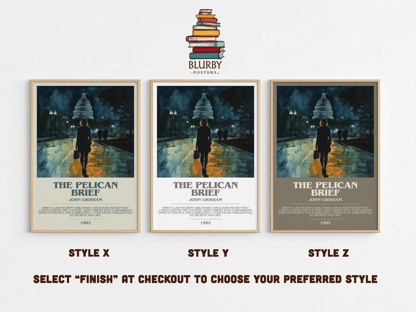 The Pelican Brief bookish poster colour and style options – John Grisham book art