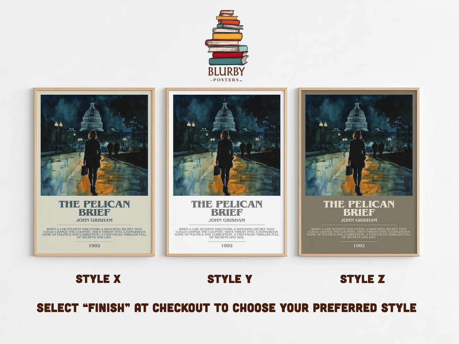 The Pelican Brief bookish poster colour and style options – John Grisham book art