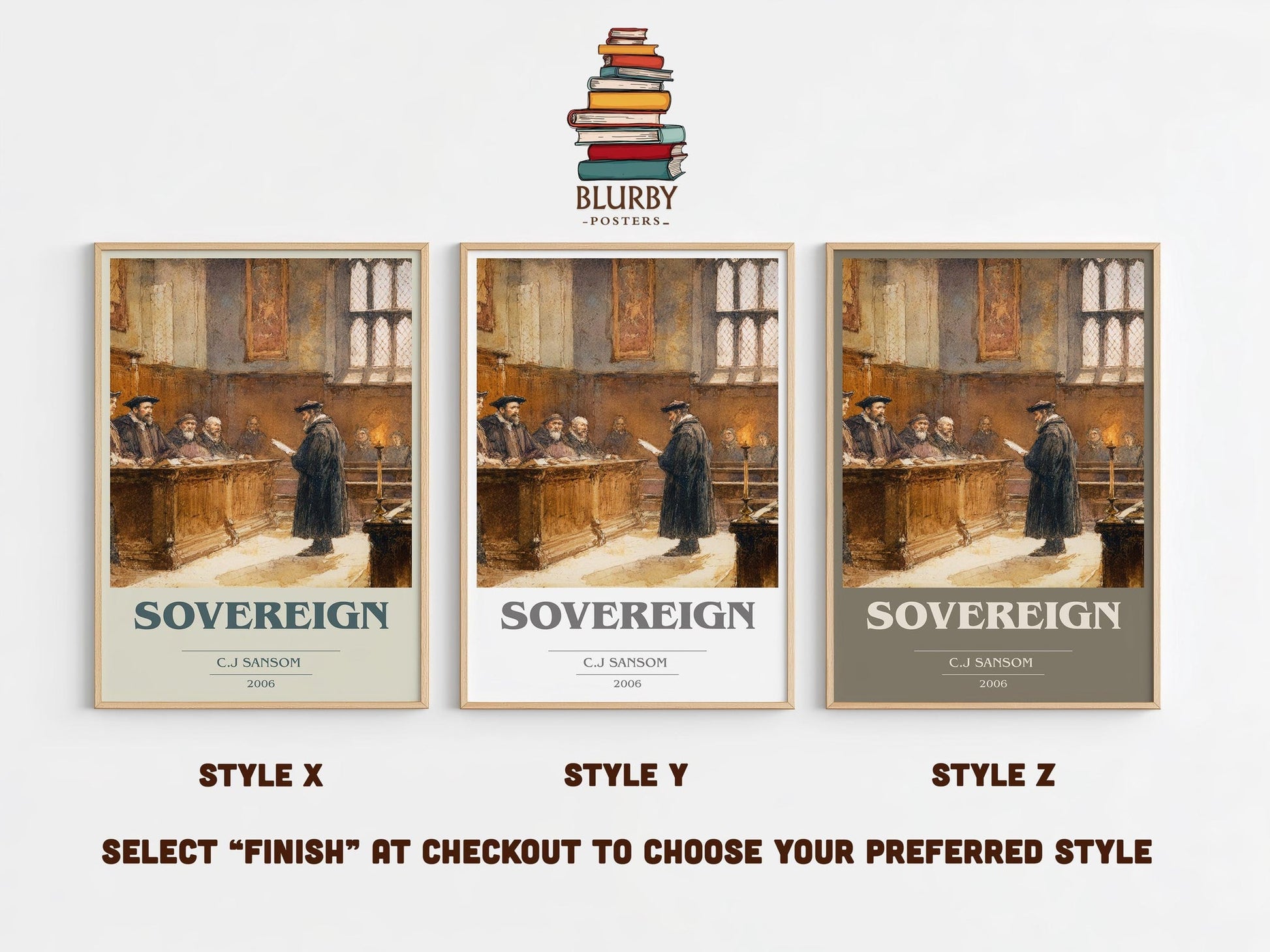 Sovereign book cover poster colour and style options – C.J Sansom book art