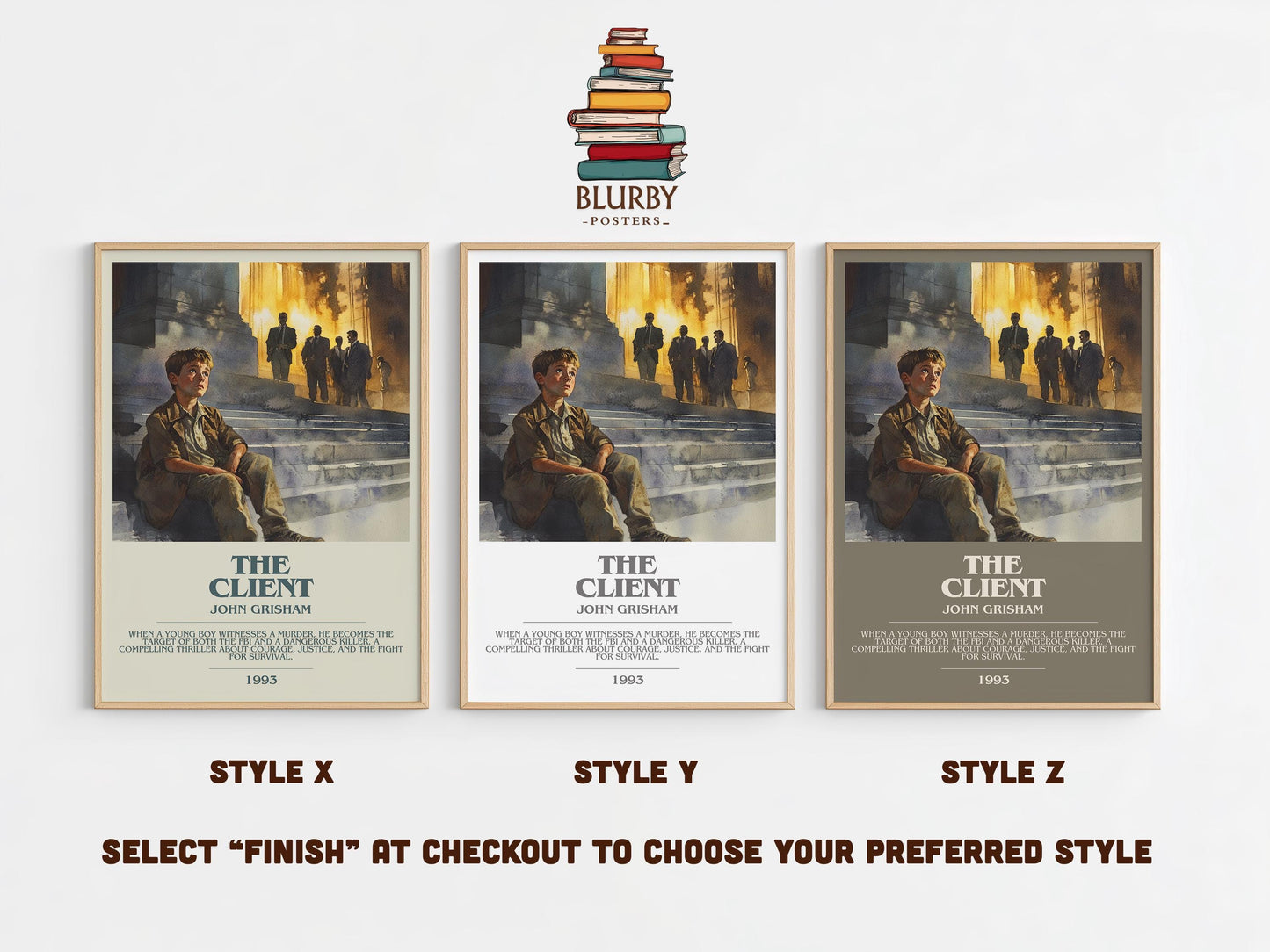 The Client bookish poster colour and style options – John Grisham book art