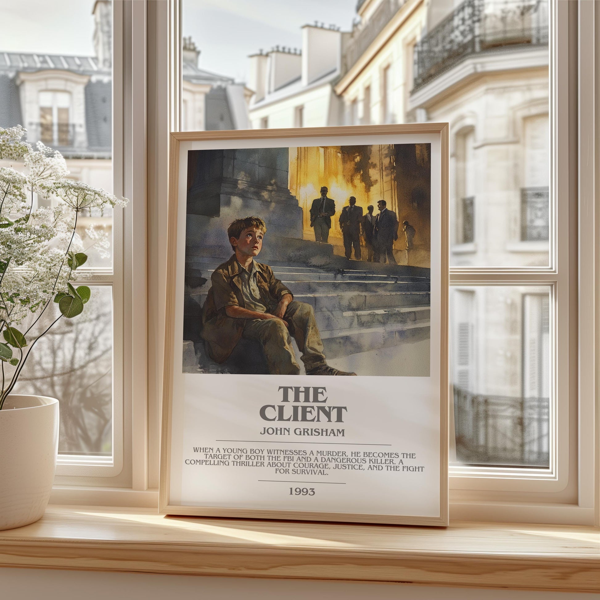 The Client bookish print framed by window – literary home decor