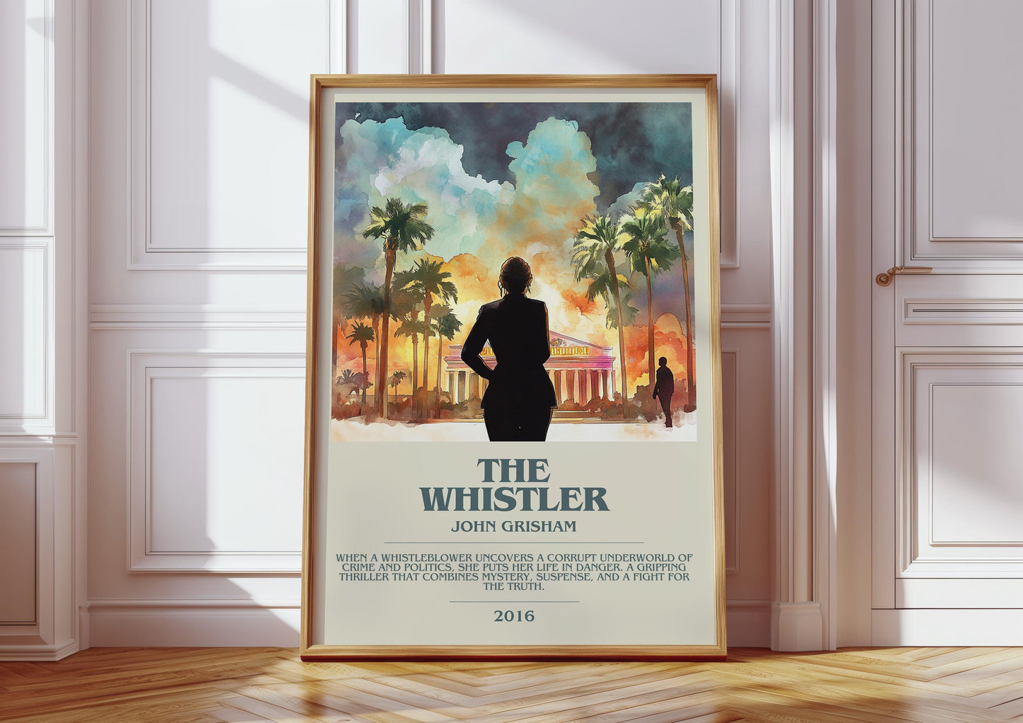 The Whistler bookish print in frame leaning in hallway – thriller wall art