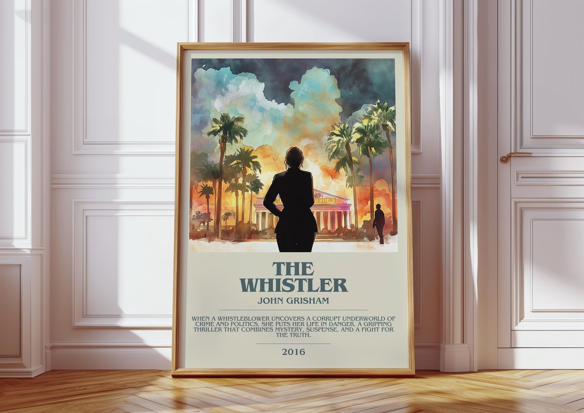 The Whistler bookish print in frame leaning in hallway – thriller wall art