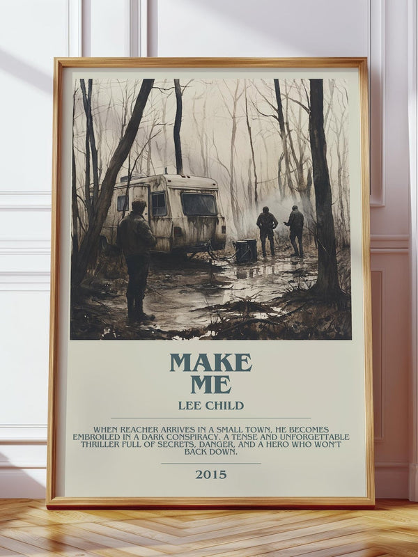 Make Me bookish print in frame leaning in hallway – thriller wall art