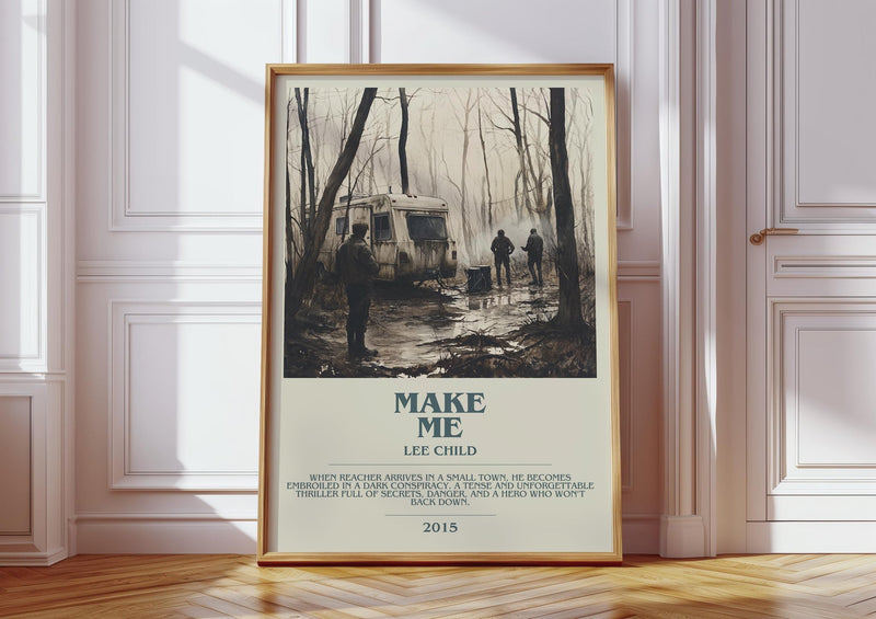 Make Me bookish print in frame leaning in hallway – thriller wall art