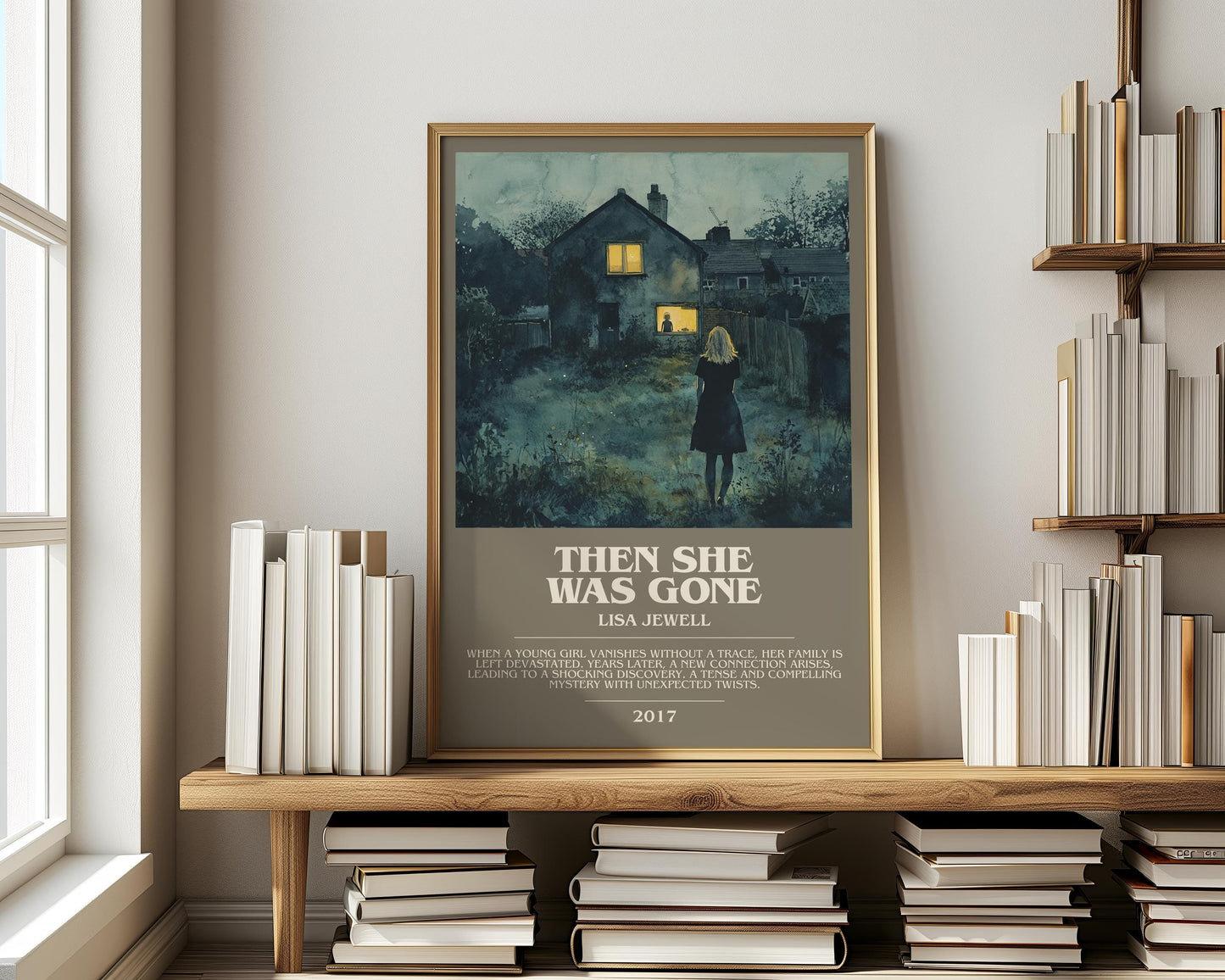 Then She Was Gone bookish print on bookshelf – Lisa Jewell fan gift