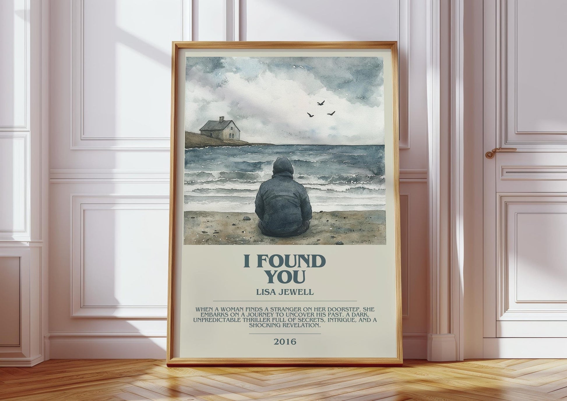 I Found You bookish print in frame leaning in hallway – contemporary fiction wall art