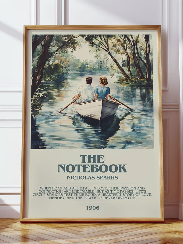 The Notebook bookish print in frame leaning in hallway – romance wall art