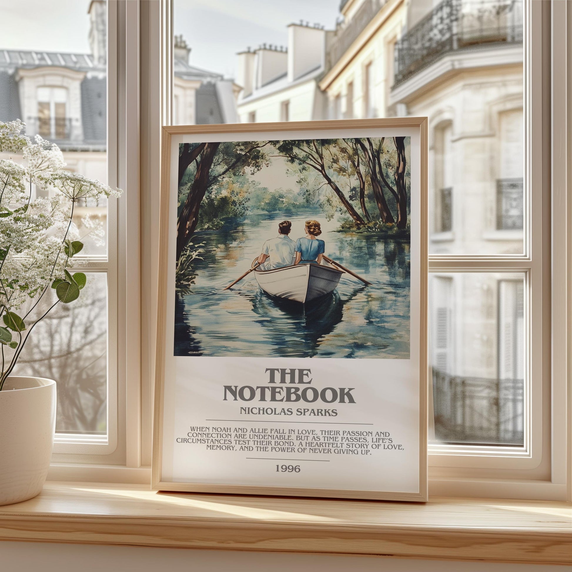 The Notebook bookish print framed by window – literary home decor